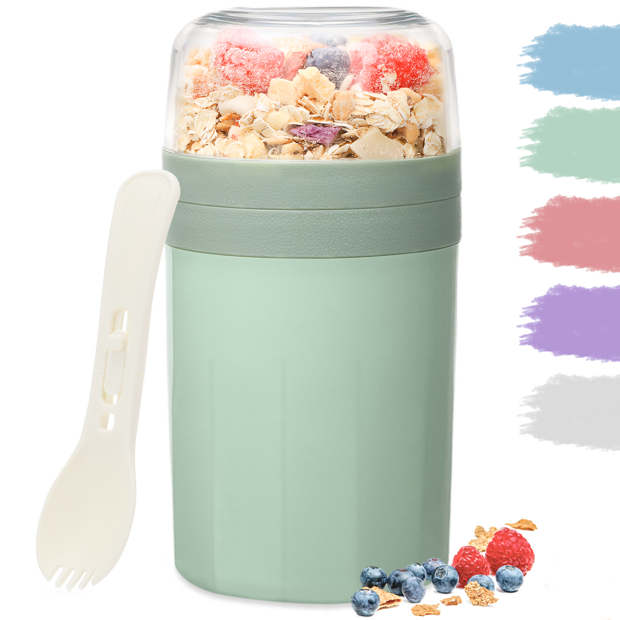 Cereal Cup to Go 520 ml + 250 ml, Practical Yoghurt Cup with Spoon, Leak-Proof Cereal Cup with Sauce Box