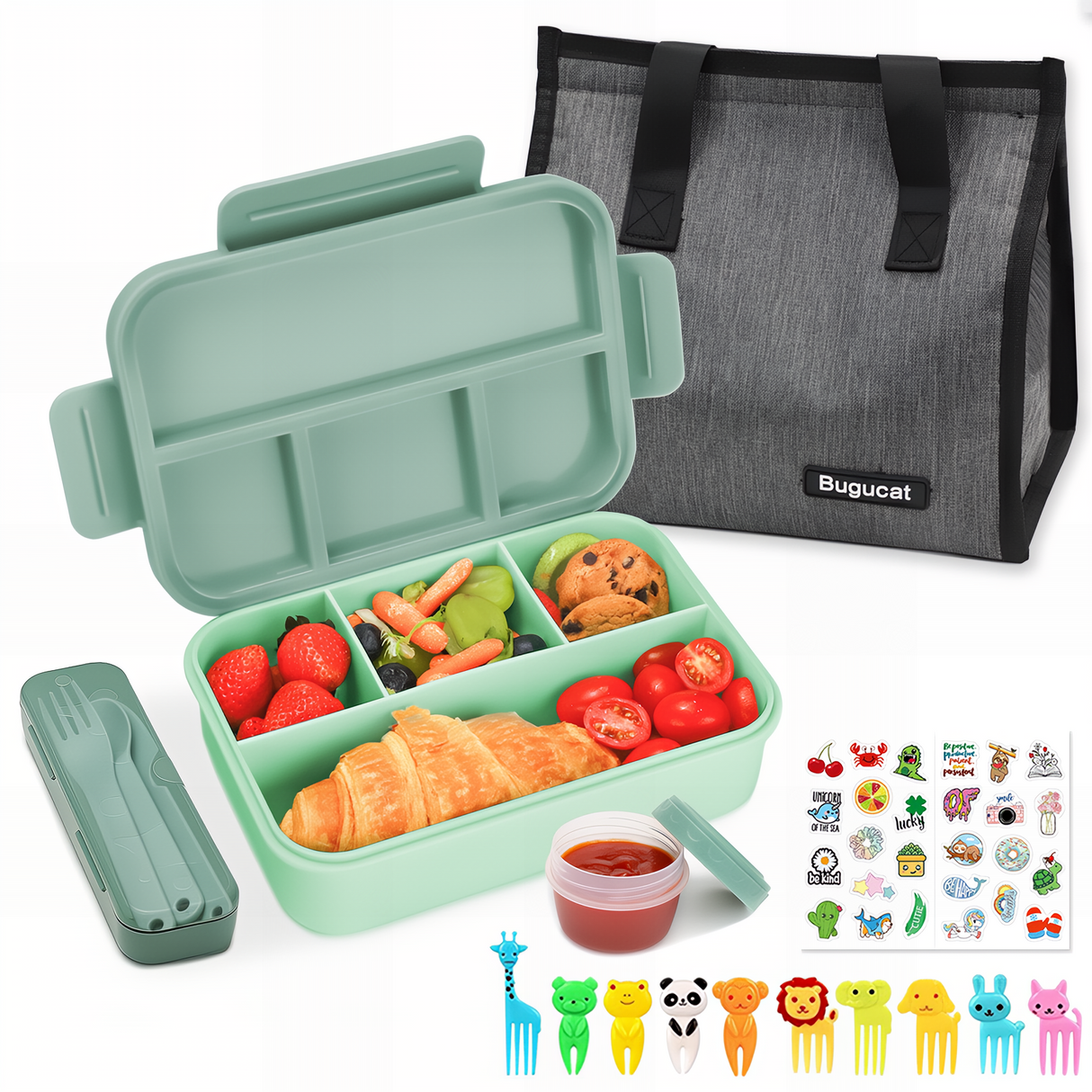 Bugucat Bento Lunch Box 1300ML with Lunch Bag, Kids & Adult Lunch Box with Cutlery