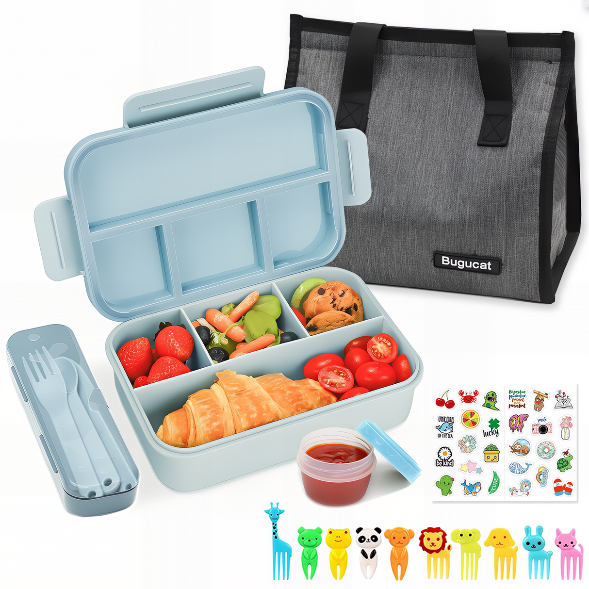 Bugucat Bento Lunch Box 1300ML with Lunch Bag, Kids & Adult Lunch Box with Cutlery