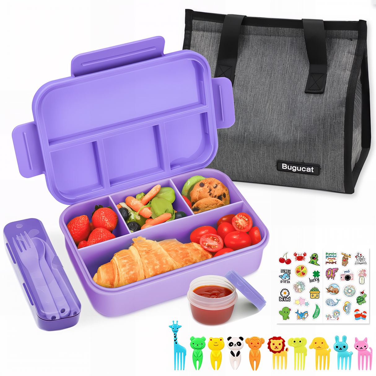 Bugucat Bento Lunch Box 1300ML with Lunch Bag, Kids & Adult Lunch Box with Cutlery