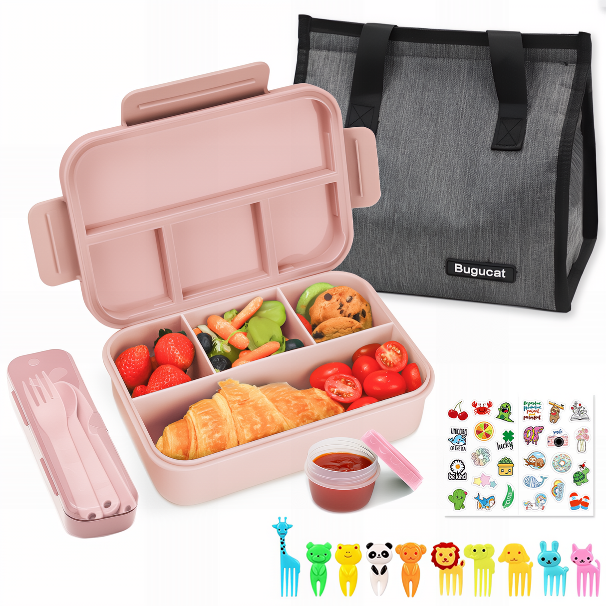 Bugucat Bento Lunch Box 1300ML with Lunch Bag, Kids & Adult Lunch Box with Cutlery