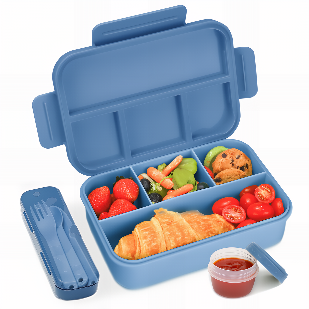 Bugucat Bento Lunch Box 1300ML - Leak-Proof with 4 Compartments, Cutlery for Kids and Adults