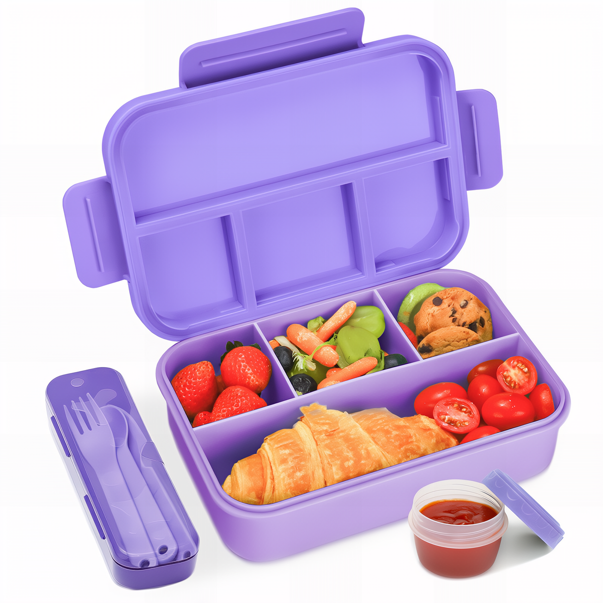 Bugucat Bento Lunch Box 1300ML - Leak-Proof with 4 Compartments, Cutlery for Kids and Adults