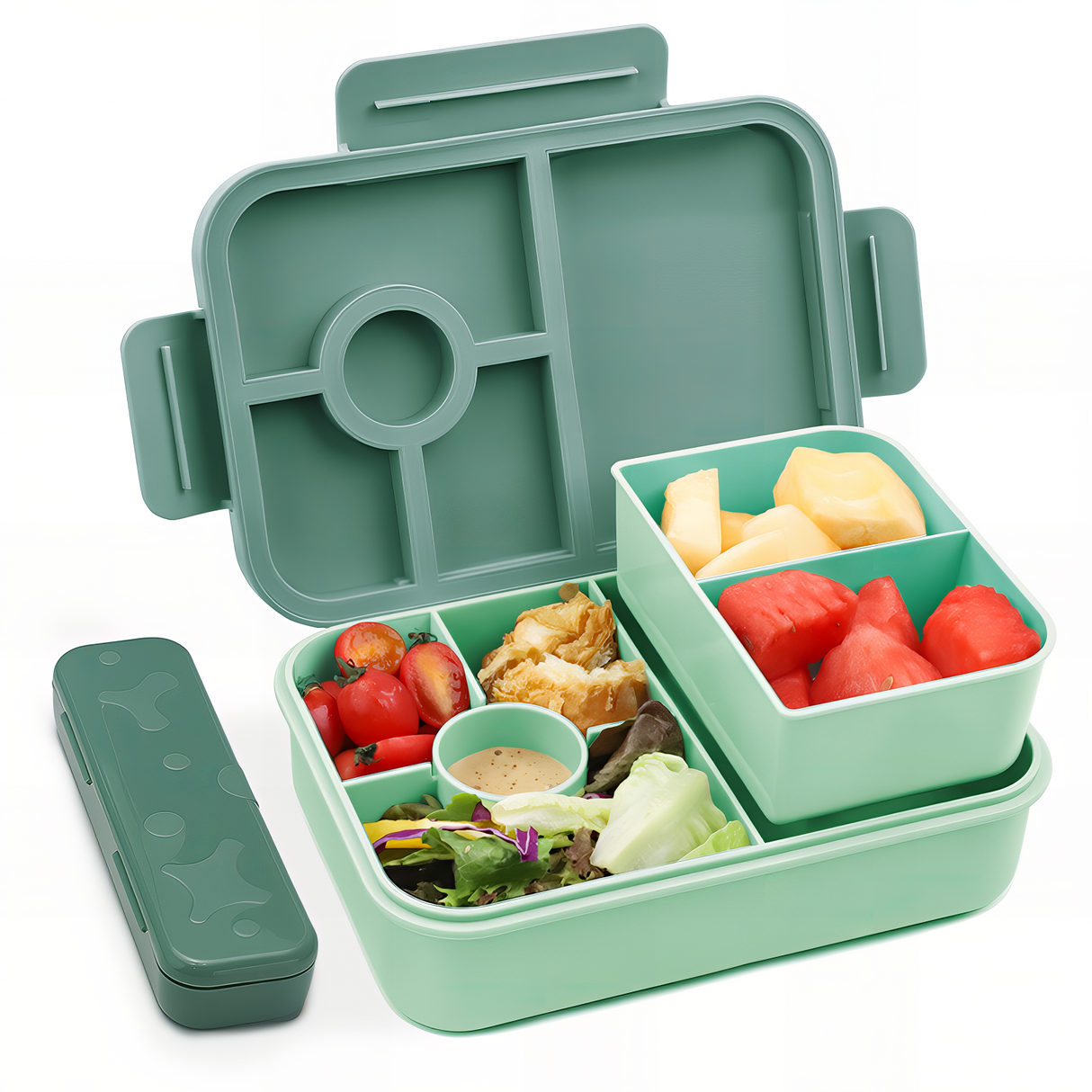 Lunch Box 1300ML,Kids Lunch Box Bento Boxes with 5+2 Compartments Cutlery,Leak-Proof