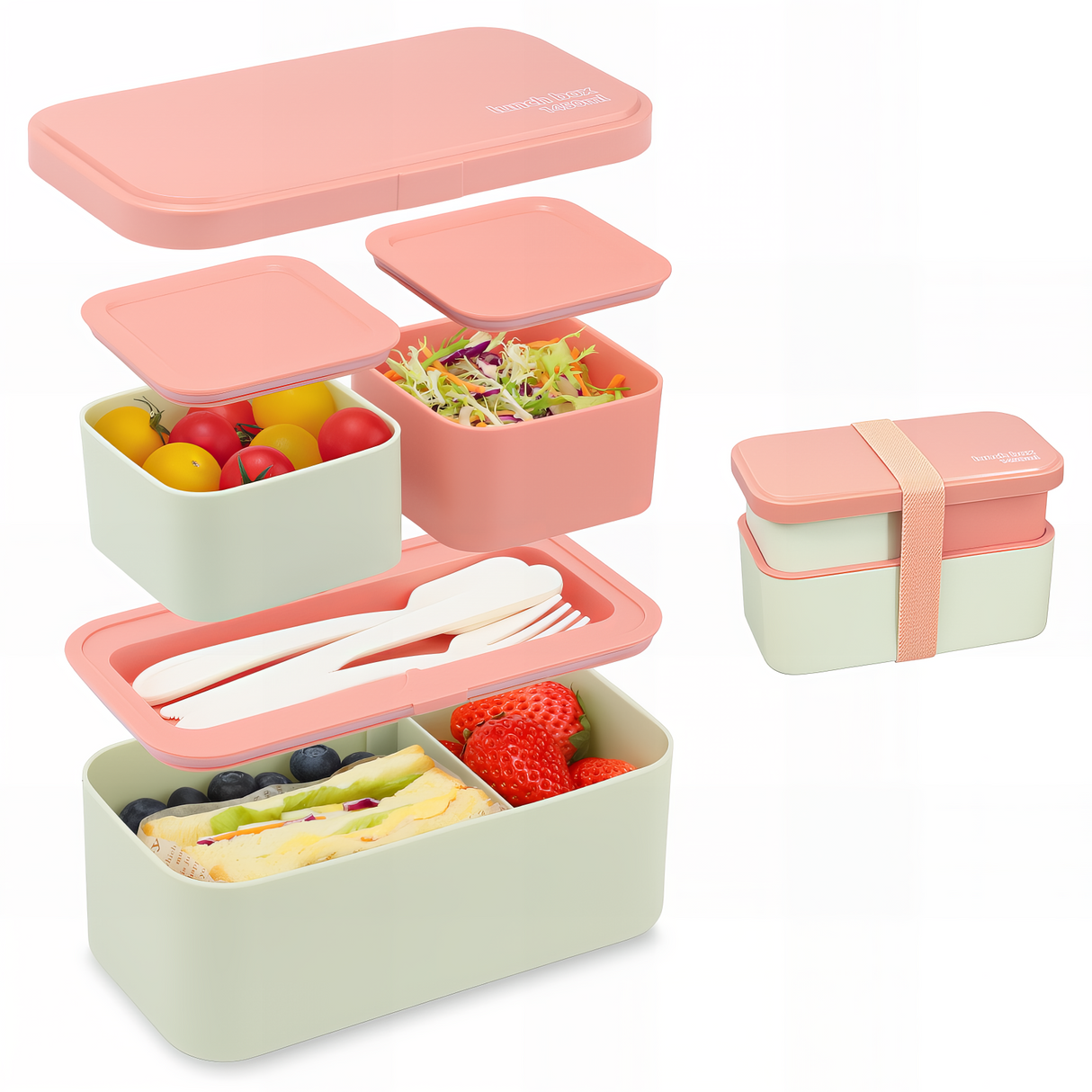 Bento Lunch Box 1450ML,2 in 1 Stackable Lunch Box Bento Box,2 Layer 3 Compartments Leak-Proof Lunchbox