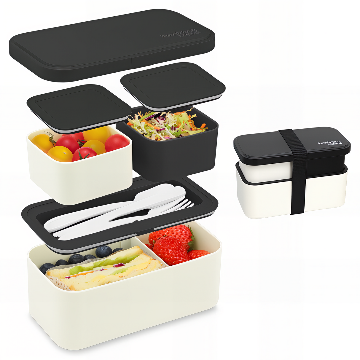 Bento Lunch Box 1450ML,2 in 1 Stackable Lunch Box Bento Box,2 Layer 3 Compartments Leak-Proof Lunchbox