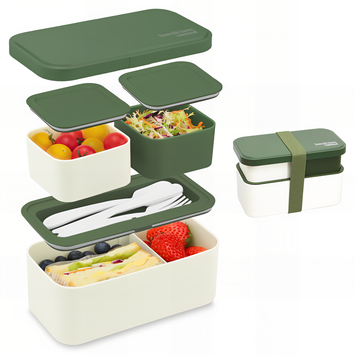 Bento Lunch Box 1450ML,2 in 1 Stackable Lunch Box Bento Box,2 Layer 3 Compartments Leak-Proof Lunchbox