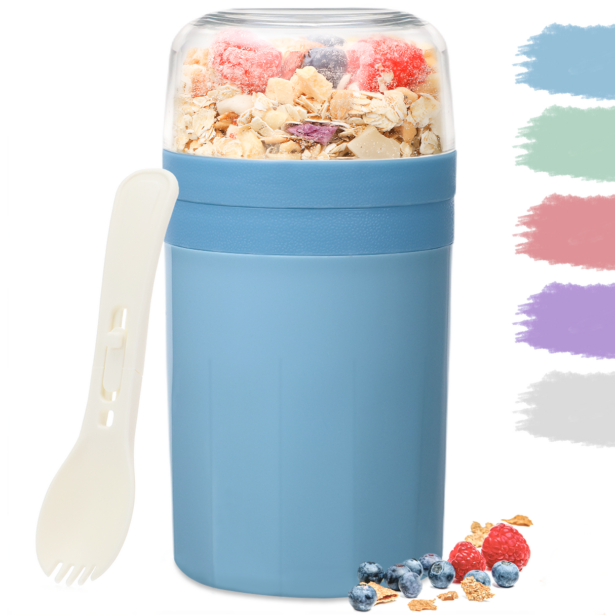 Cereal Cup to Go 520 ml + 250 ml, Practical Yoghurt Cup with Spoon, Leak-Proof Cereal Cup with Sauce Box