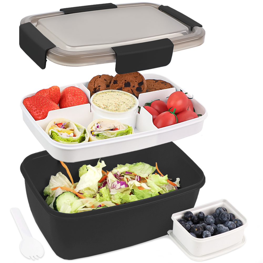 Bugucat Bento Box 2000ML, Lunch Box Salad Lunch Container to Go with 4 Compartment Tray
