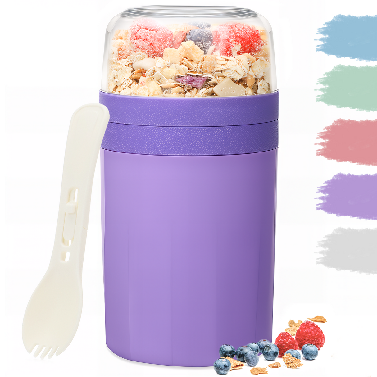 Cereal Cup to Go 520 ml + 250 ml, Practical Yoghurt Cup with Spoon, Leak-Proof Cereal Cup with Sauce Box