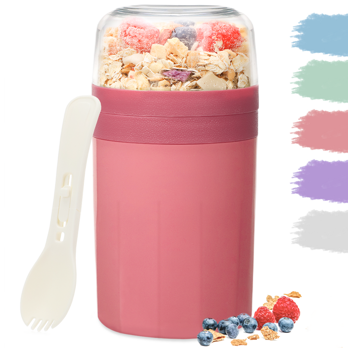 Cereal Cup to Go 520 ml + 250 ml, Practical Yoghurt Cup with Spoon, Leak-Proof Cereal Cup with Sauce Box