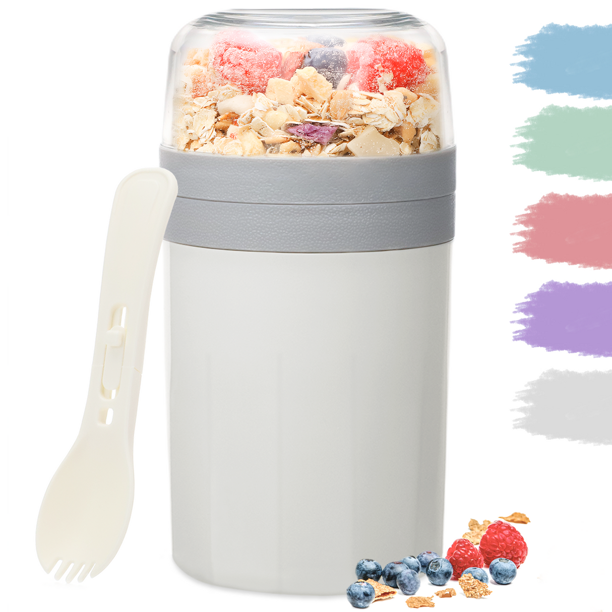 Cereal Cup to Go 520 ml + 250 ml, Practical Yoghurt Cup with Spoon, Leak-Proof Cereal Cup with Sauce Box