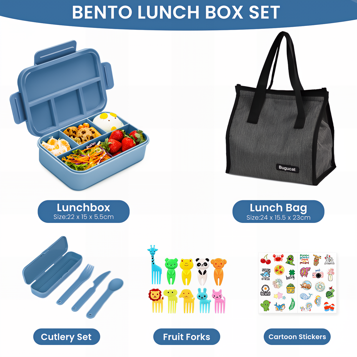 Bugucat Bento Lunch Box 1300ML with Lunch Bag, Kids & Adult Lunch Box with Cutlery