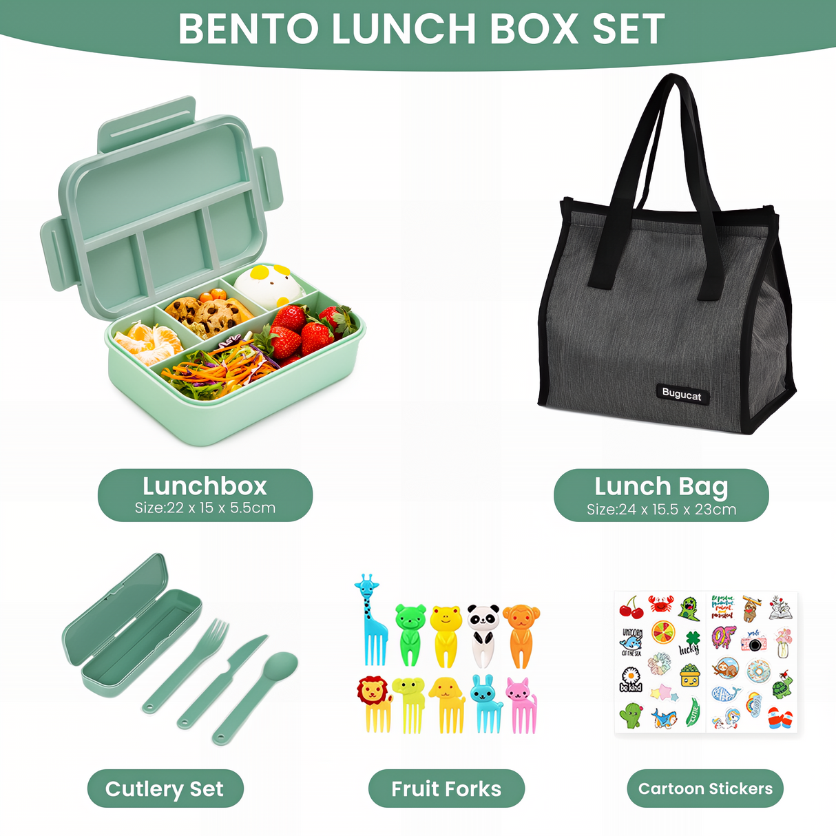 Bugucat Bento Lunch Box 1300ML with Lunch Bag, Kids & Adult Lunch Box with Cutlery
