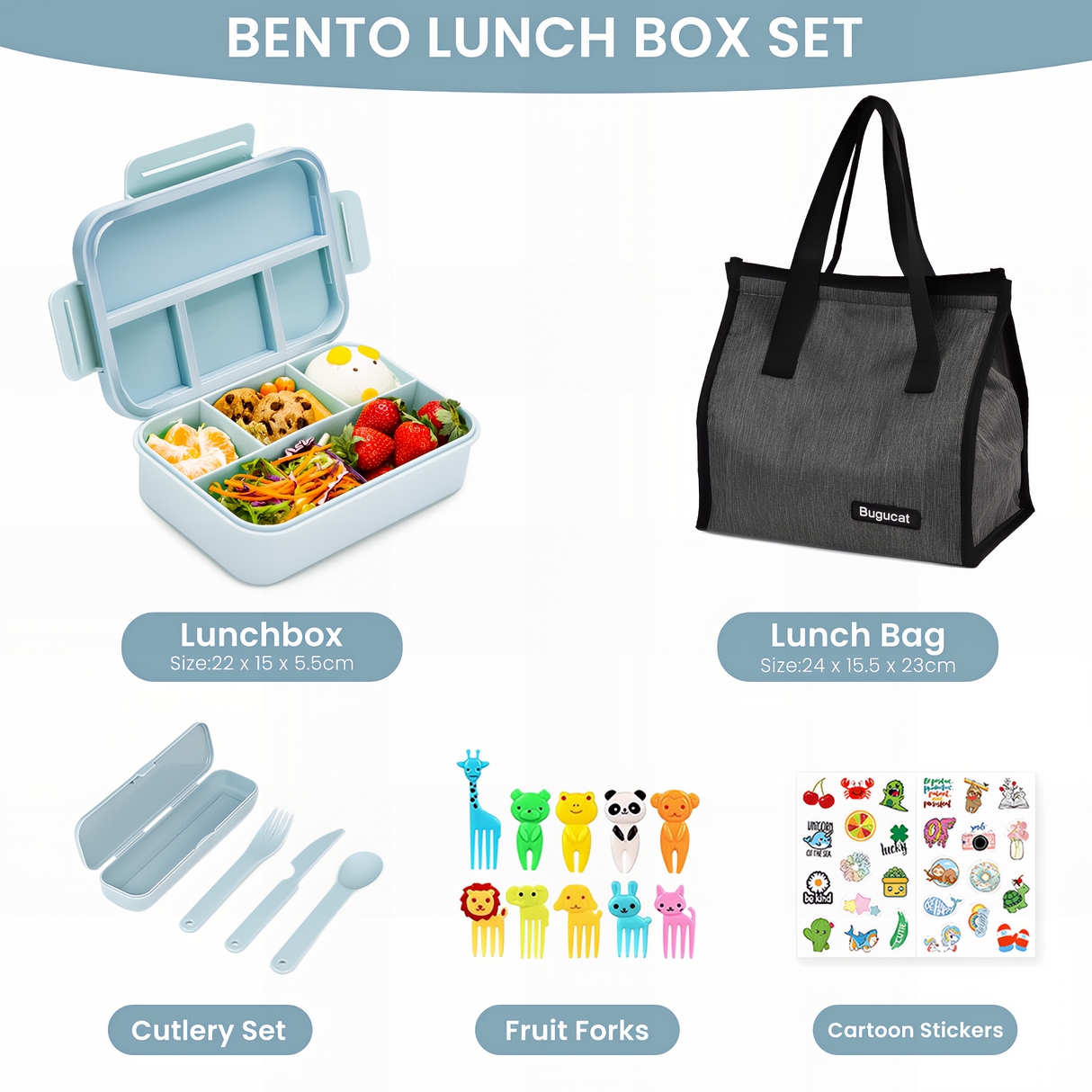 Bugucat Bento Lunch Box 1300ML with Lunch Bag, Kids & Adult Lunch Box with Cutlery