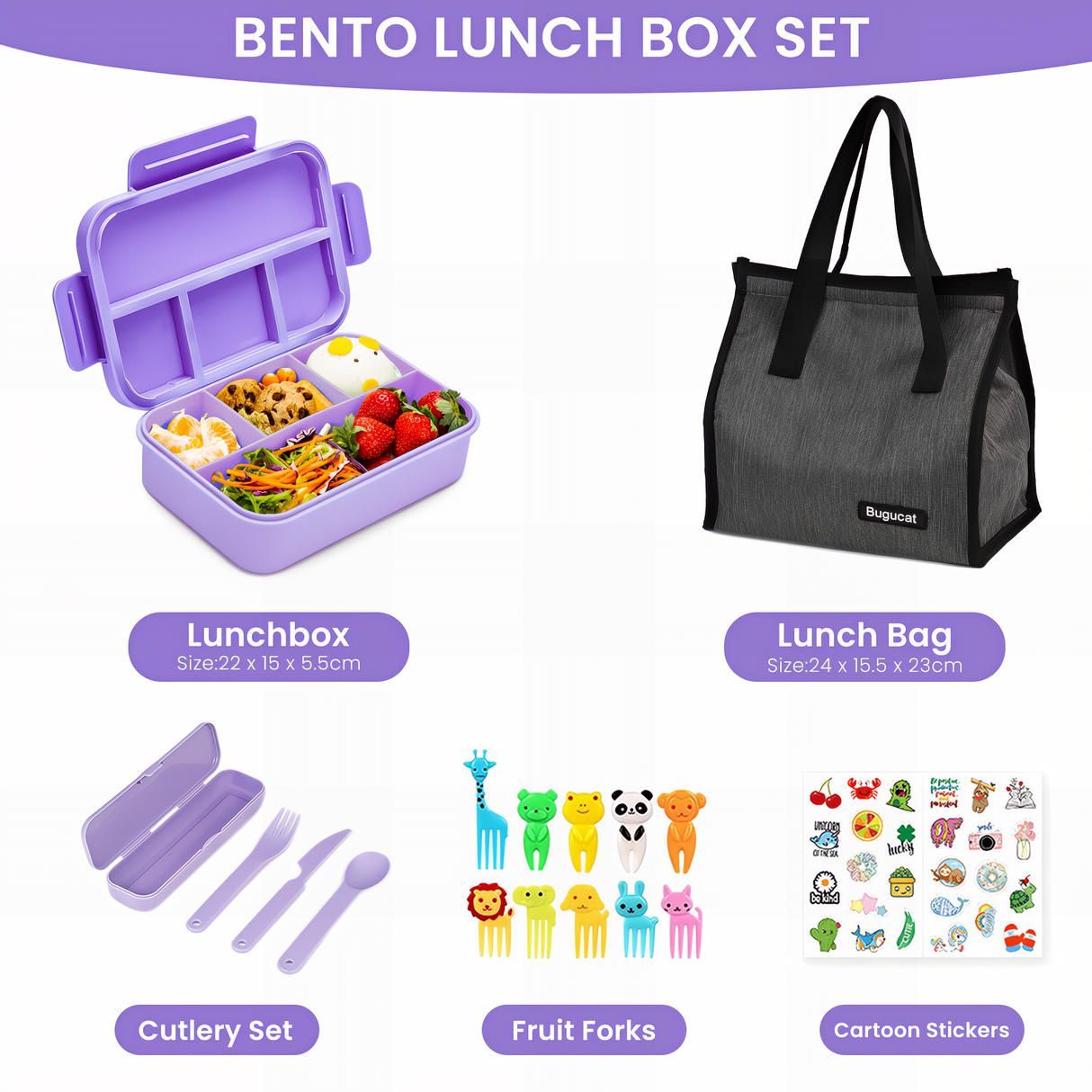 Bugucat Bento Lunch Box 1300ML with Lunch Bag, Kids & Adult Lunch Box with Cutlery
