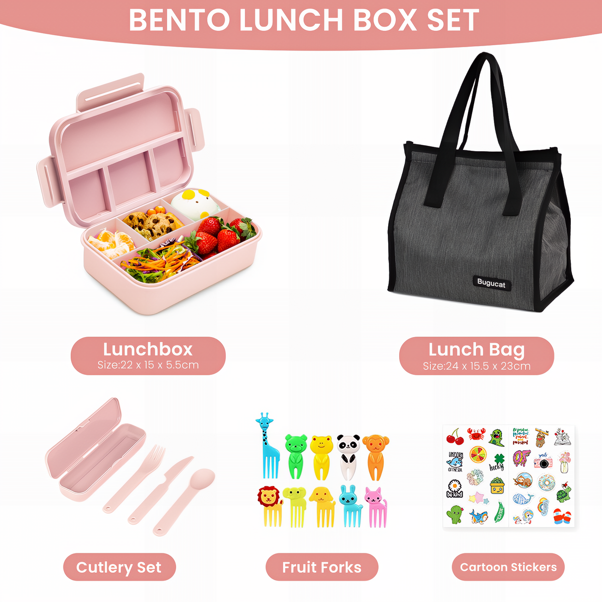 Bugucat Bento Lunch Box 1300ML with Lunch Bag, Kids & Adult Lunch Box with Cutlery