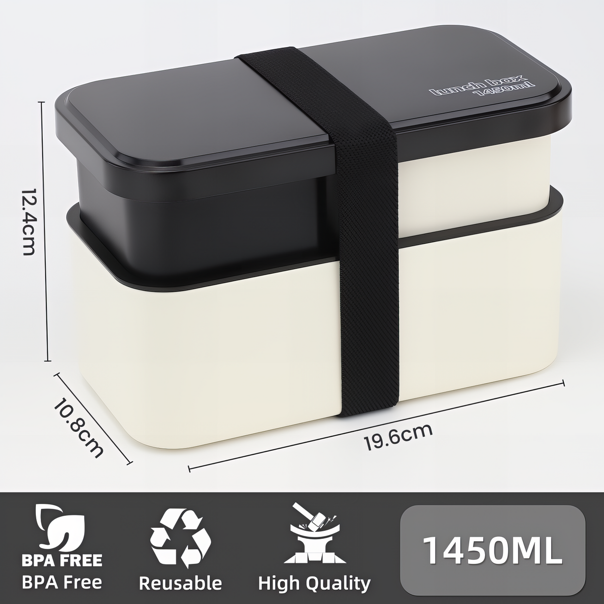 Bento Lunch Box 1450ML,2 in 1 Stackable Lunch Box Bento Box,2 Layer 3 Compartments Leak-Proof Lunchbox