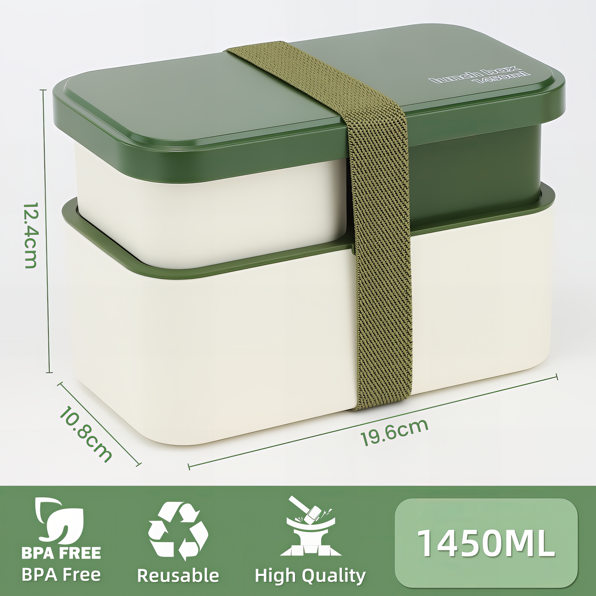 Bento Lunch Box 1450ML,2 in 1 Stackable Lunch Box Bento Box,2 Layer 3 Compartments Leak-Proof Lunchbox