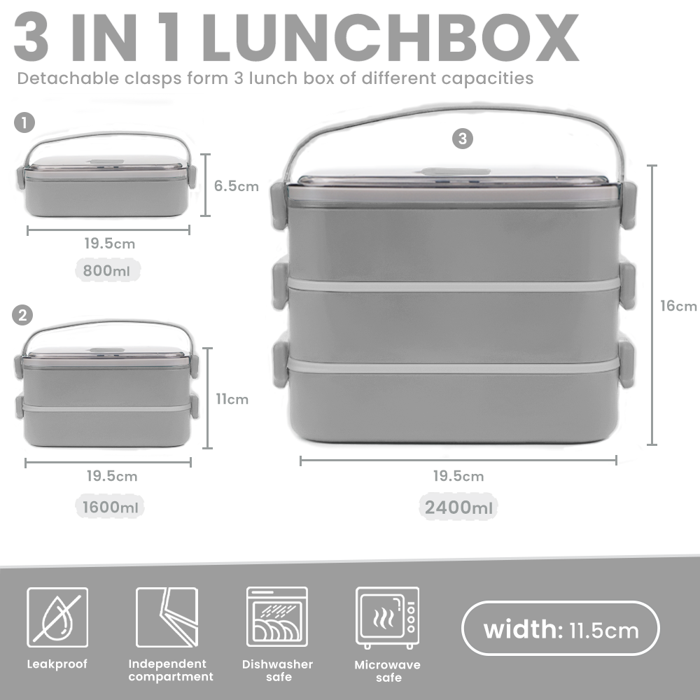 Lunch Box 2400ML, Bento Box Leak-Proof Dishwasher Microwave Safe BPA-Free