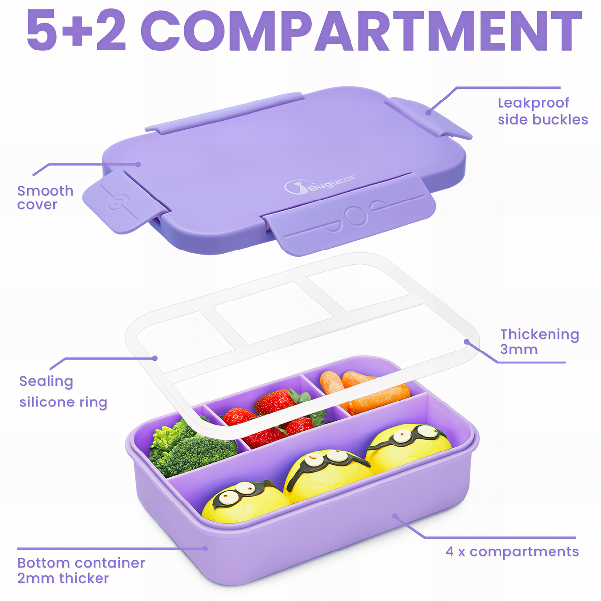 Bugucat Bento Lunch Box 1300ML with Lunch Bag, Kids & Adult Lunch Box with Cutlery