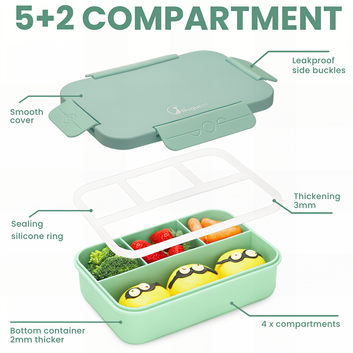Bugucat Bento Lunch Box 1300ML with Lunch Bag, Kids & Adult Lunch Box with Cutlery