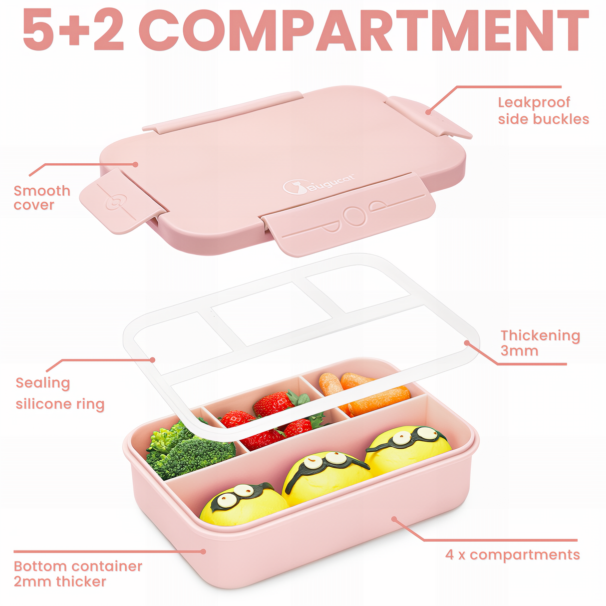 Bugucat Bento Lunch Box 1300ML with Lunch Bag, Kids & Adult Lunch Box with Cutlery
