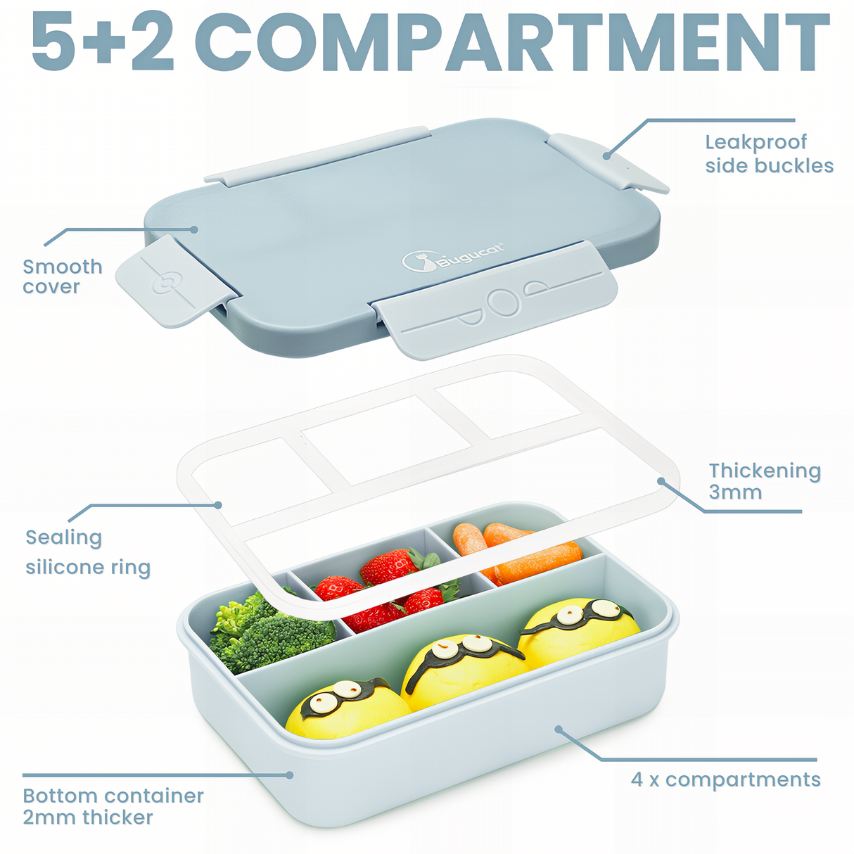 Bugucat Bento Lunch Box 1300ML with Lunch Bag, Kids & Adult Lunch Box with Cutlery