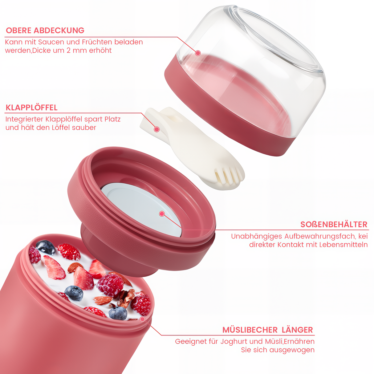 Cereal Cup to Go 520 ml + 250 ml, Practical Yoghurt Cup with Spoon, Leak-Proof Cereal Cup with Sauce Box