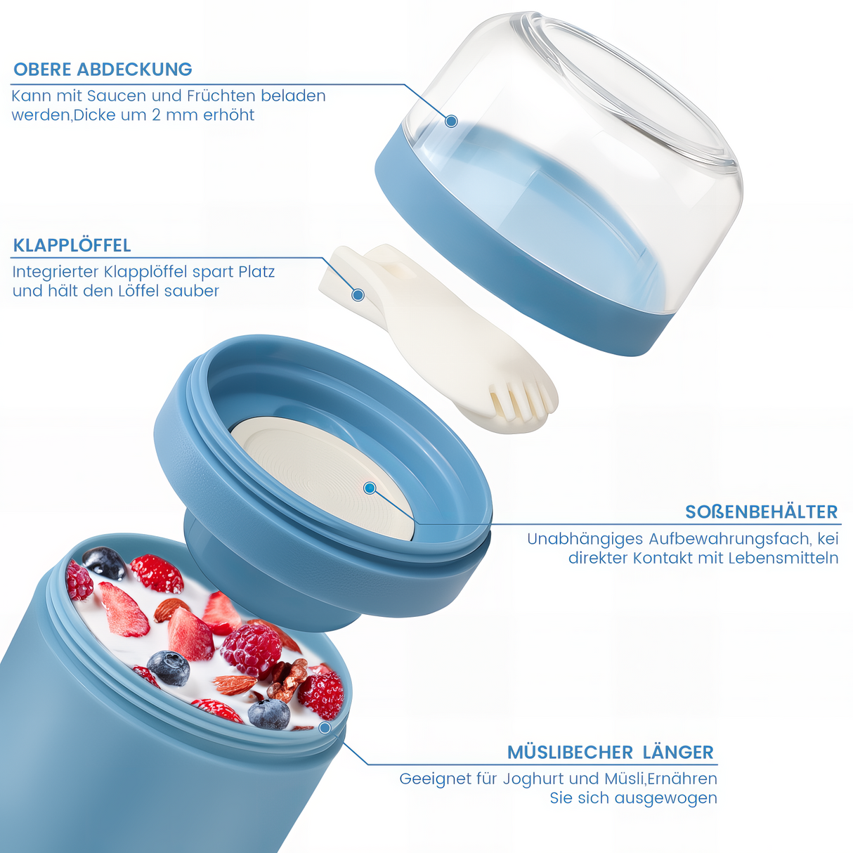 Cereal Cup to Go 520 ml + 250 ml, Practical Yoghurt Cup with Spoon, Leak-Proof Cereal Cup with Sauce Box