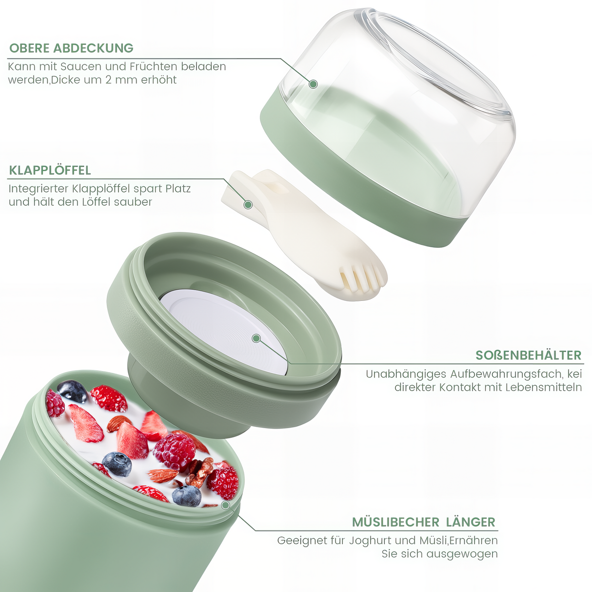 Cereal Cup to Go 520 ml + 250 ml, Practical Yoghurt Cup with Spoon, Leak-Proof Cereal Cup with Sauce Box