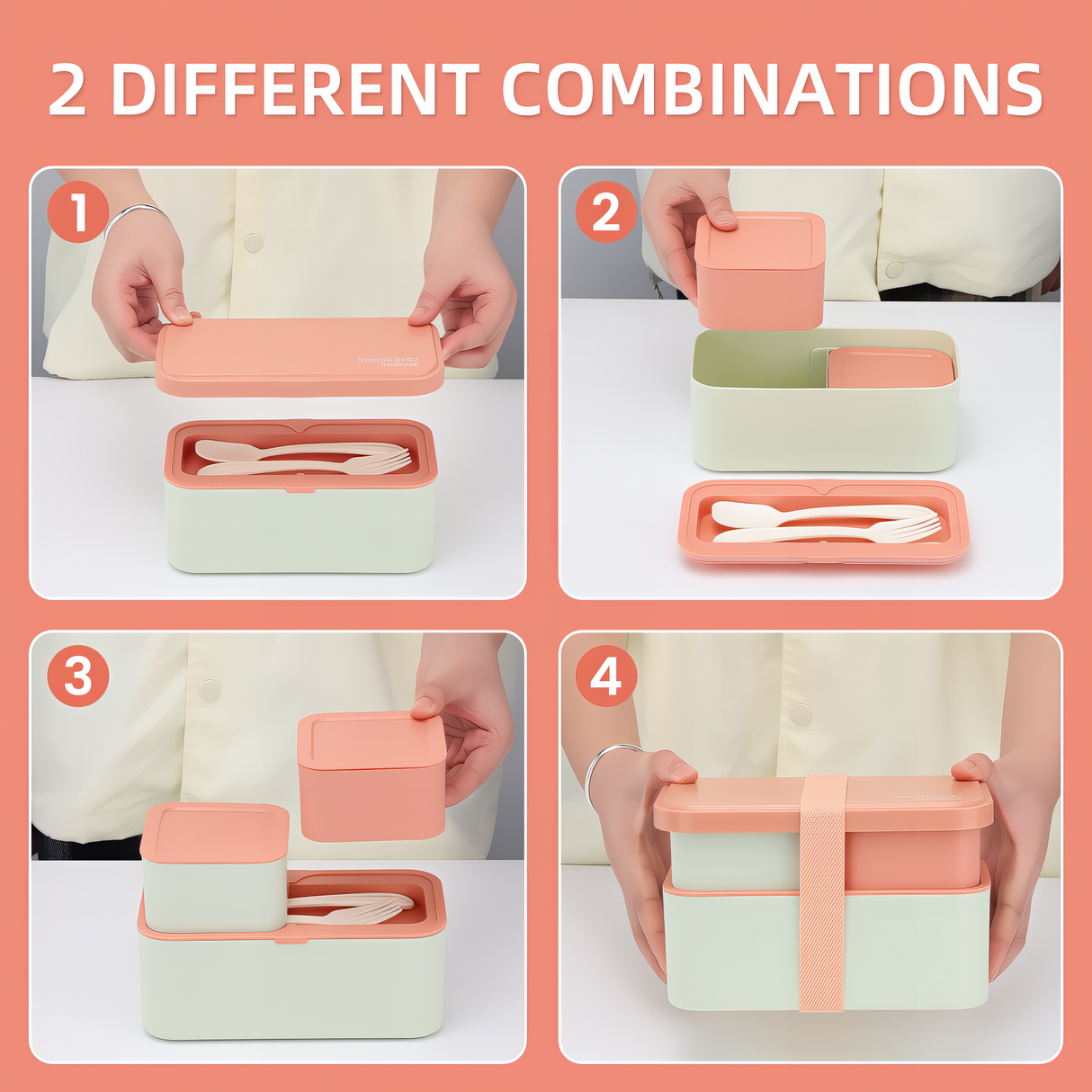 Bento Lunch Box 1450ML,2 in 1 Stackable Lunch Box Bento Box,2 Layer 3 Compartments Leak-Proof Lunchbox