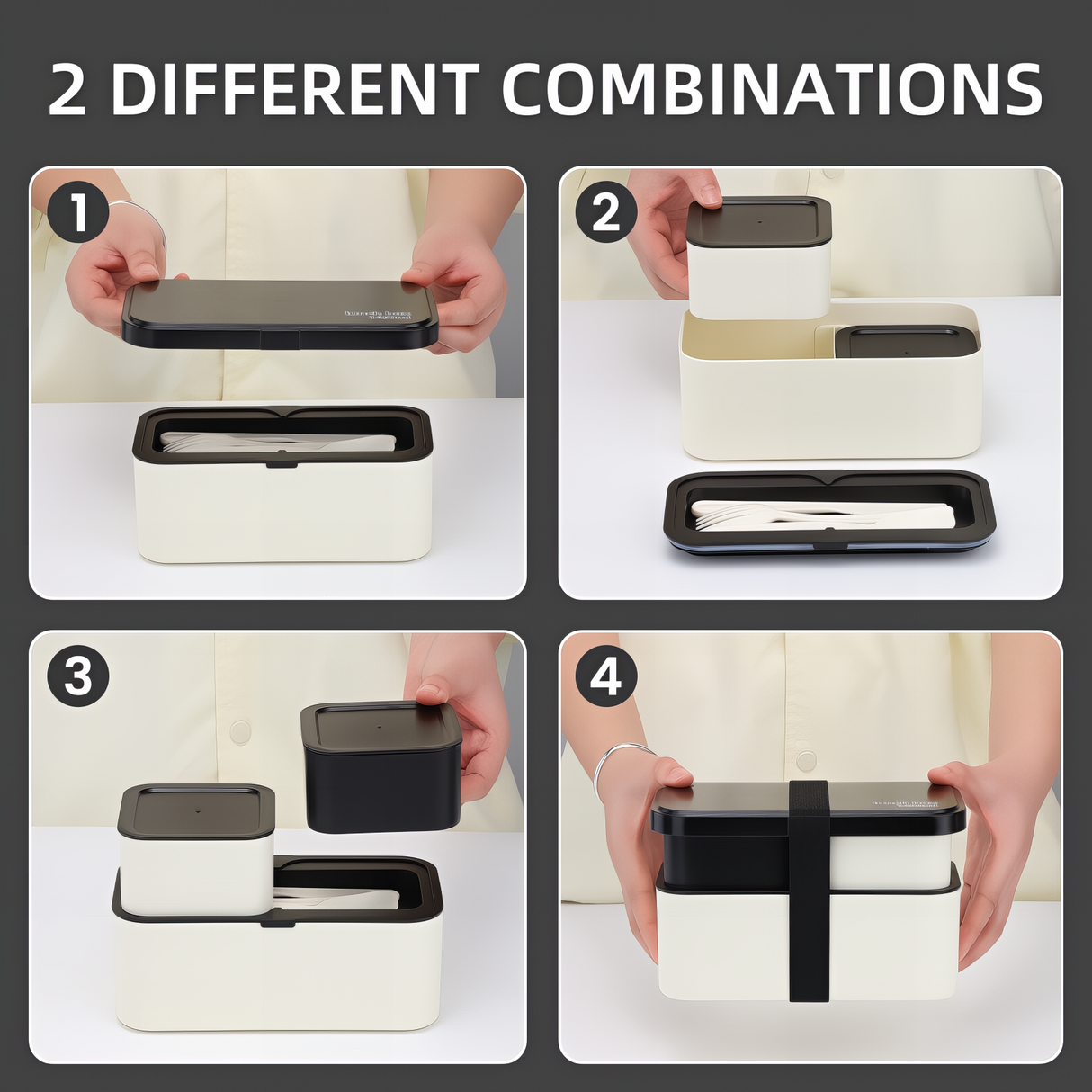 Bento Lunch Box 1450ML,2 in 1 Stackable Lunch Box Bento Box,2 Layer 3 Compartments Leak-Proof Lunchbox