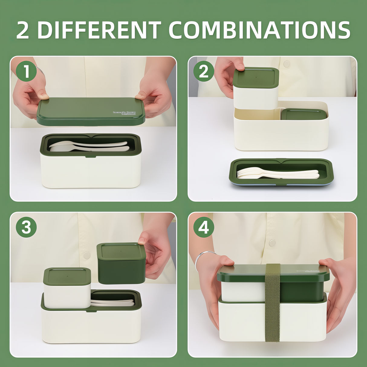 Bento Lunch Box 1450ML,2 in 1 Stackable Lunch Box Bento Box,2 Layer 3 Compartments Leak-Proof Lunchbox