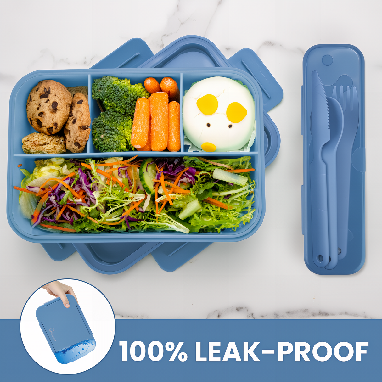 Bugucat Bento Lunch Box 1300ML - Leak-Proof with 4 Compartments, Cutlery for Kids and Adults