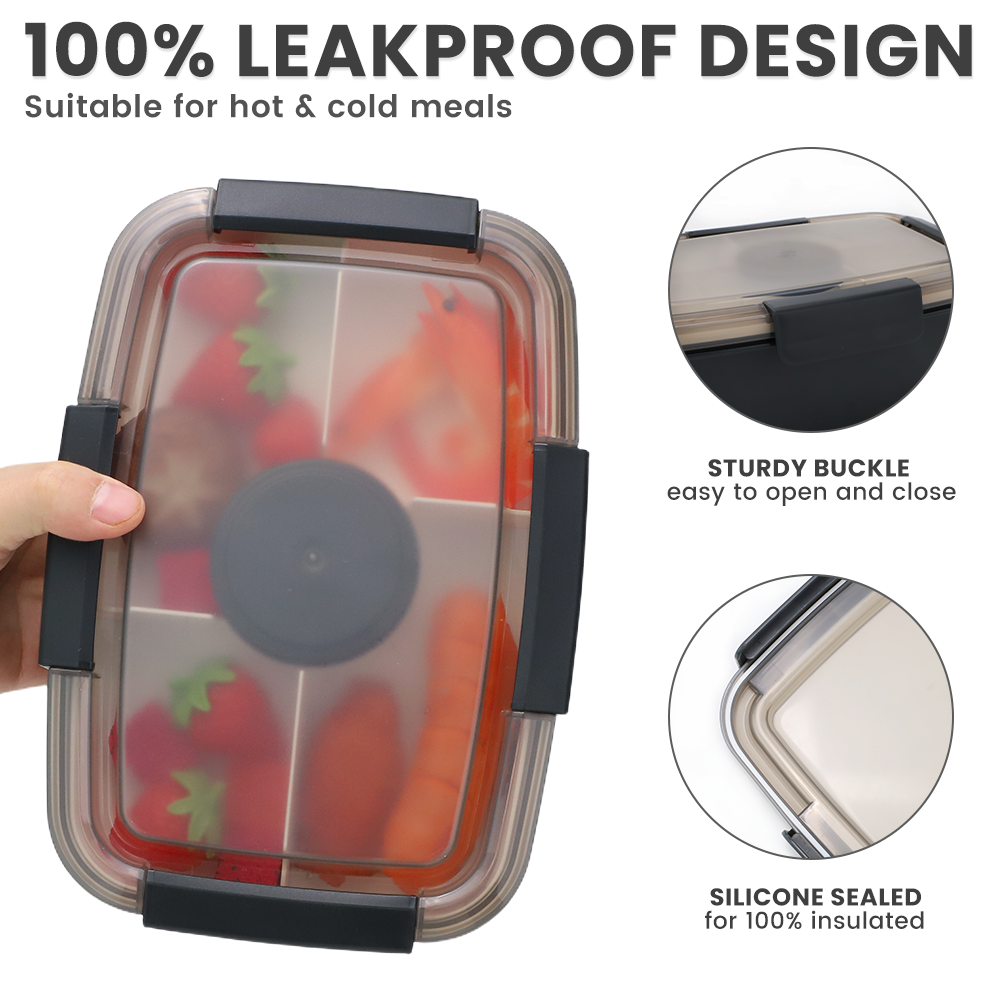 Bugucat Bento Box 2000ML, Lunch Box Salad Lunch Container to Go with 4 Compartment Tray