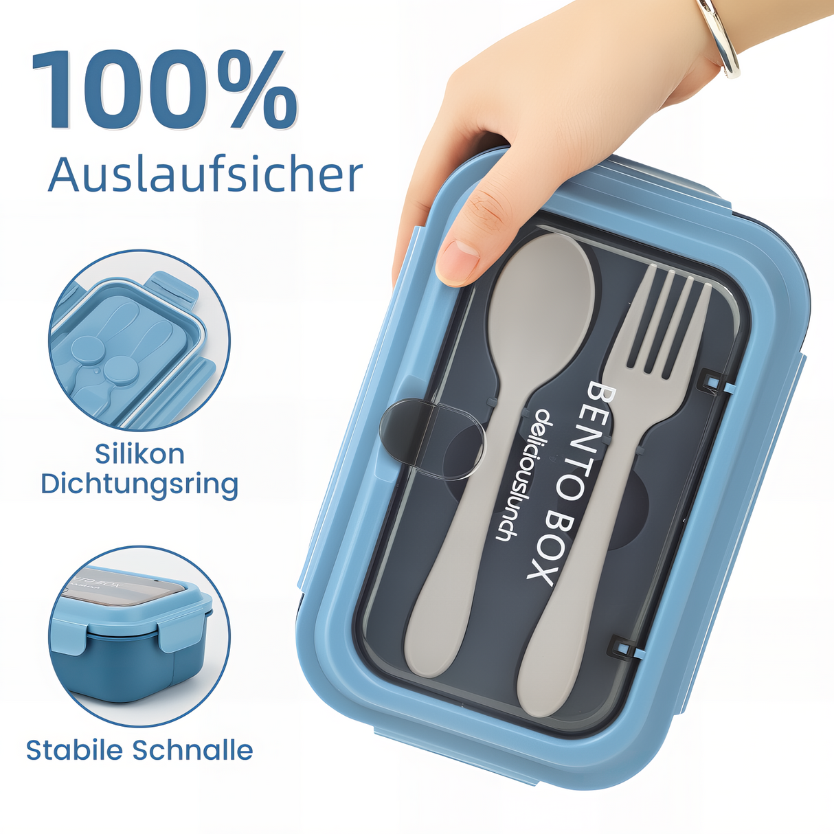 Kids Lunch Box 1200 ml, Leak-Proof Lunch Box with 3 Compartments, Bento Box Adults with Cutlery