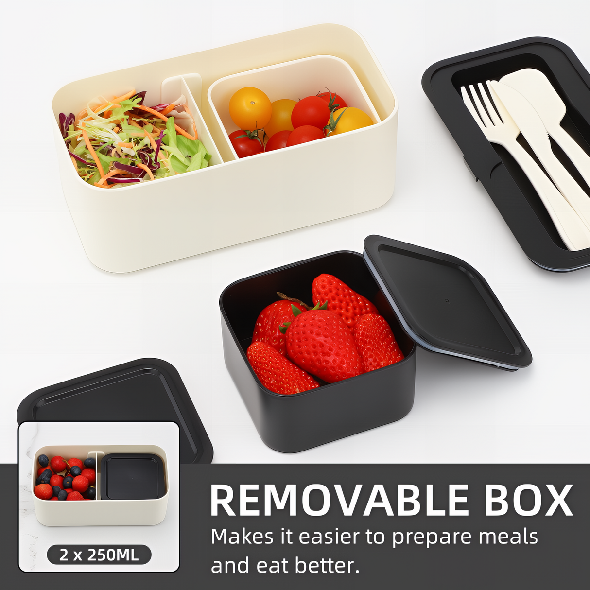 Bento Lunch Box 1450ML,2 in 1 Stackable Lunch Box Bento Box,2 Layer 3 Compartments Leak-Proof Lunchbox