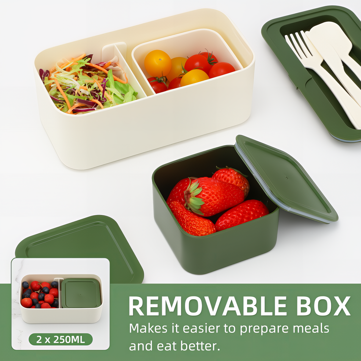 Bento Lunch Box 1450ML,2 in 1 Stackable Lunch Box Bento Box,2 Layer 3 Compartments Leak-Proof Lunchbox