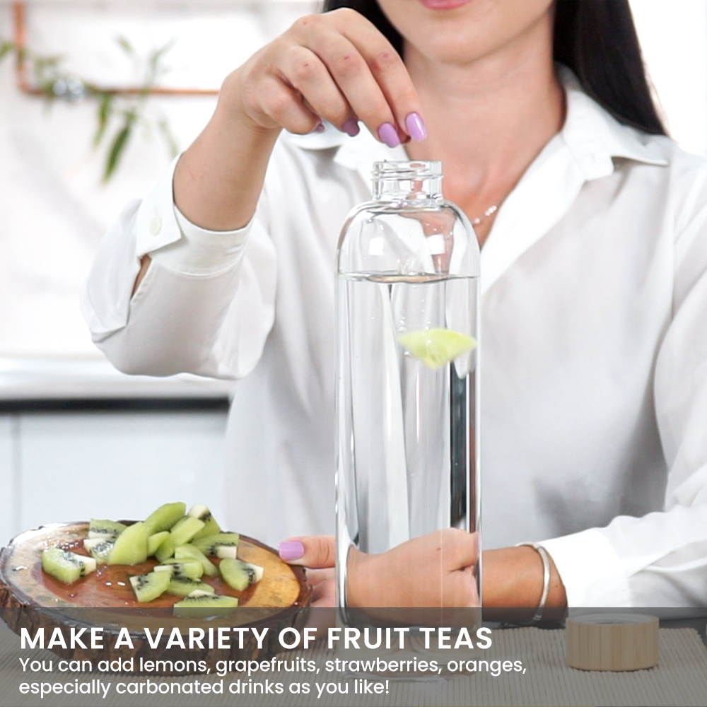 Borosilicate Glass Water Bottles 1000ML, Reusable Bamboo Lid Drinking Bottle with Protective Sleeves,BPA-Free Leak Proof