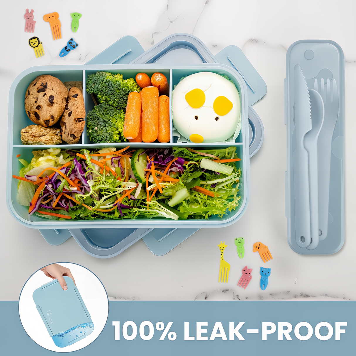 Bugucat Bento Lunch Box 1300ML with Lunch Bag, Kids & Adult Lunch Box with Cutlery