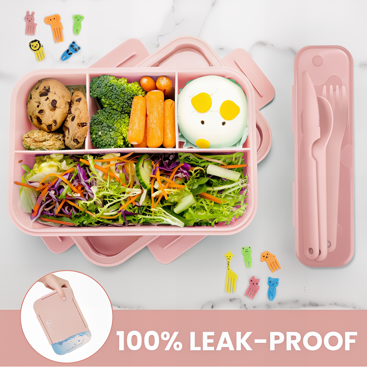 Bugucat Bento Lunch Box 1300ML with Lunch Bag, Kids & Adult Lunch Box with Cutlery