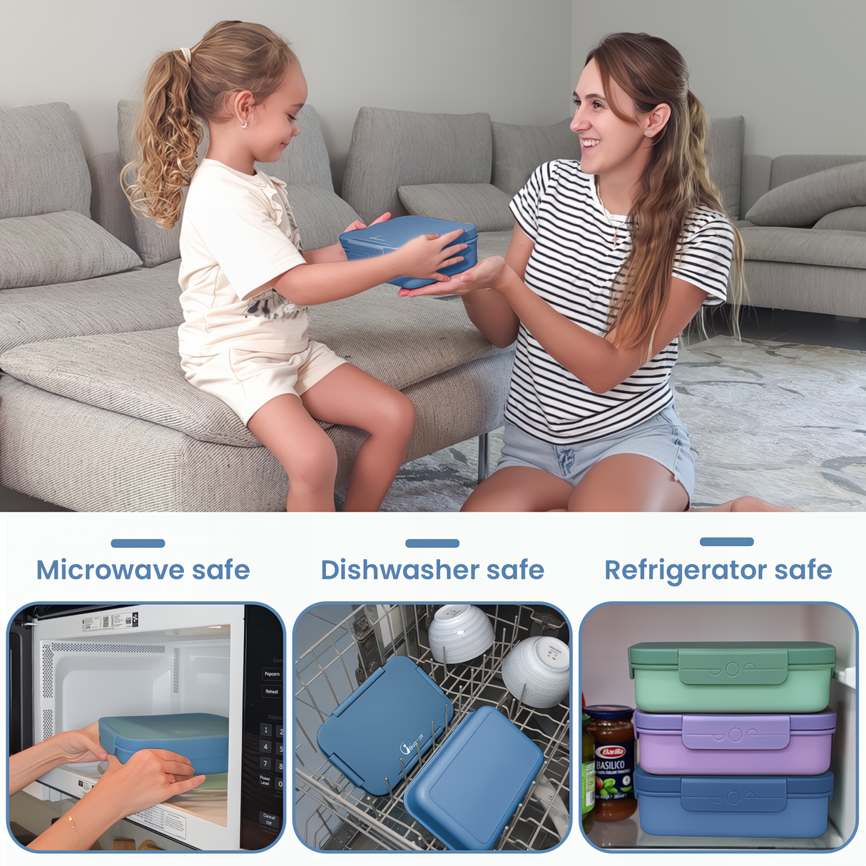 Bugucat Bento Lunch Box 1300ML - Leak-Proof with 4 Compartments, Cutlery for Kids and Adults