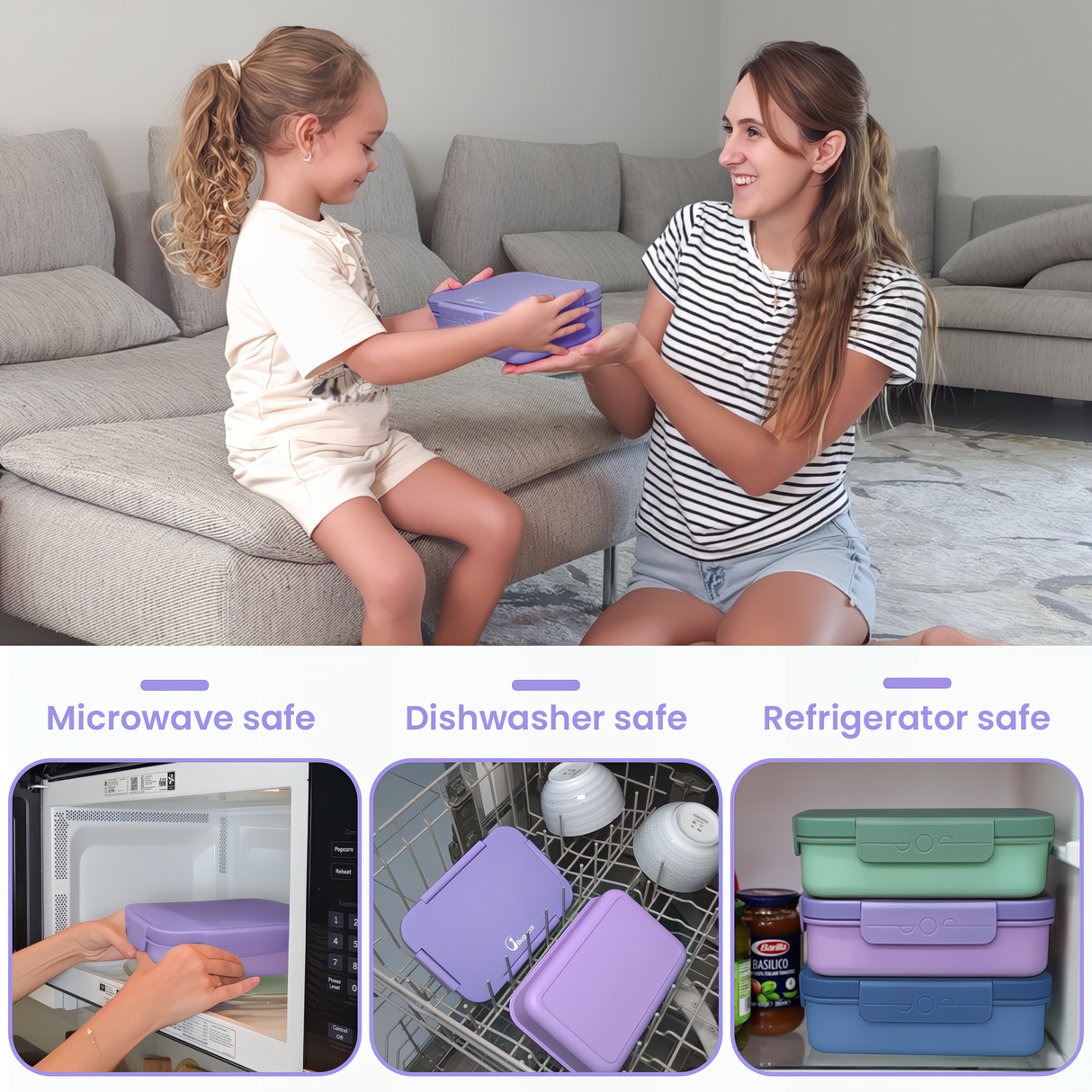 Bugucat Bento Lunch Box 1300ML - Leak-Proof with 4 Compartments, Cutlery for Kids and Adults