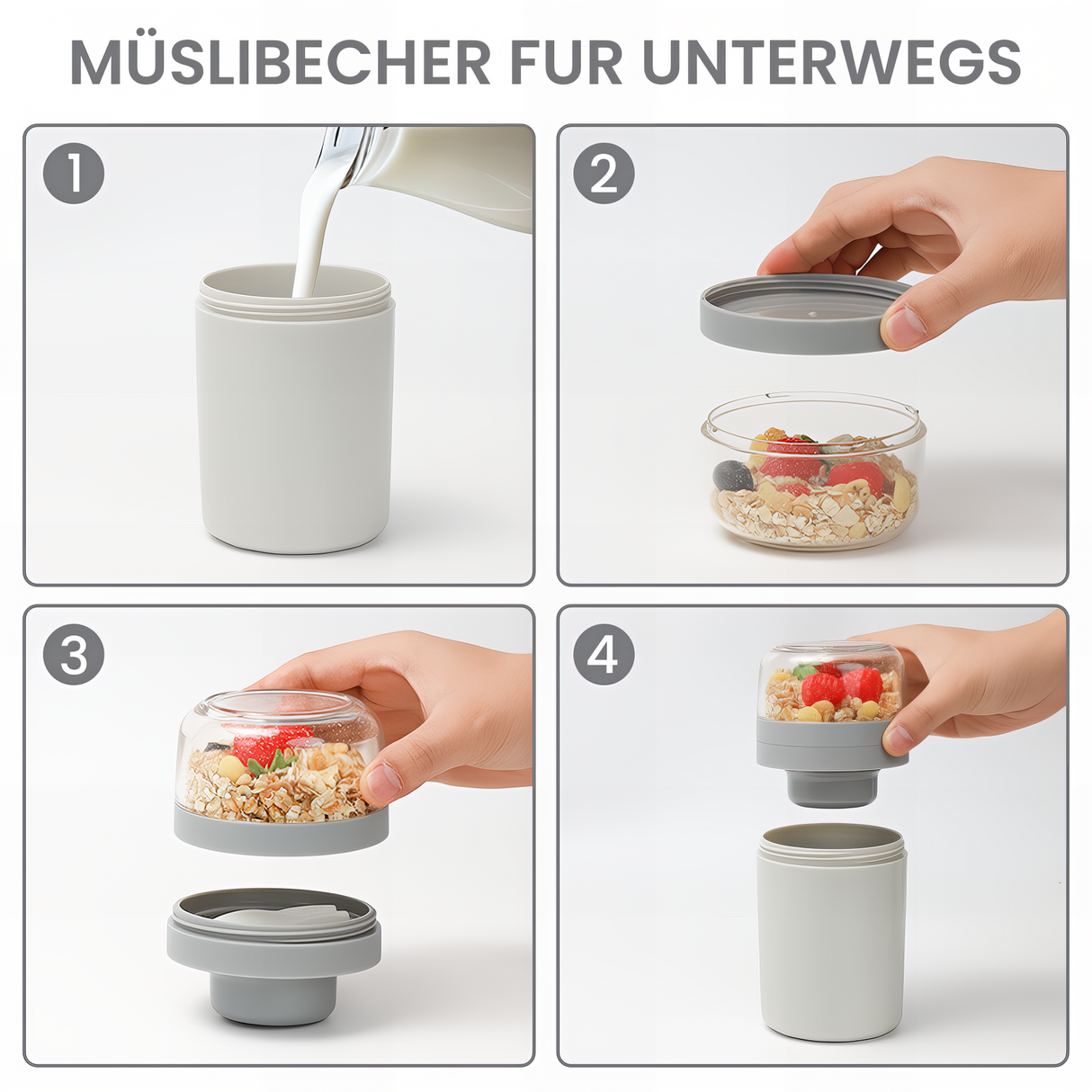 Cereal Cup to Go 520 ml + 250 ml, Practical Yoghurt Cup with Spoon, Leak-Proof Cereal Cup with Sauce Box