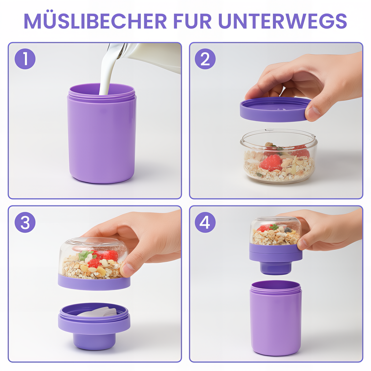 Cereal Cup to Go 520 ml + 250 ml, Practical Yoghurt Cup with Spoon, Leak-Proof Cereal Cup with Sauce Box