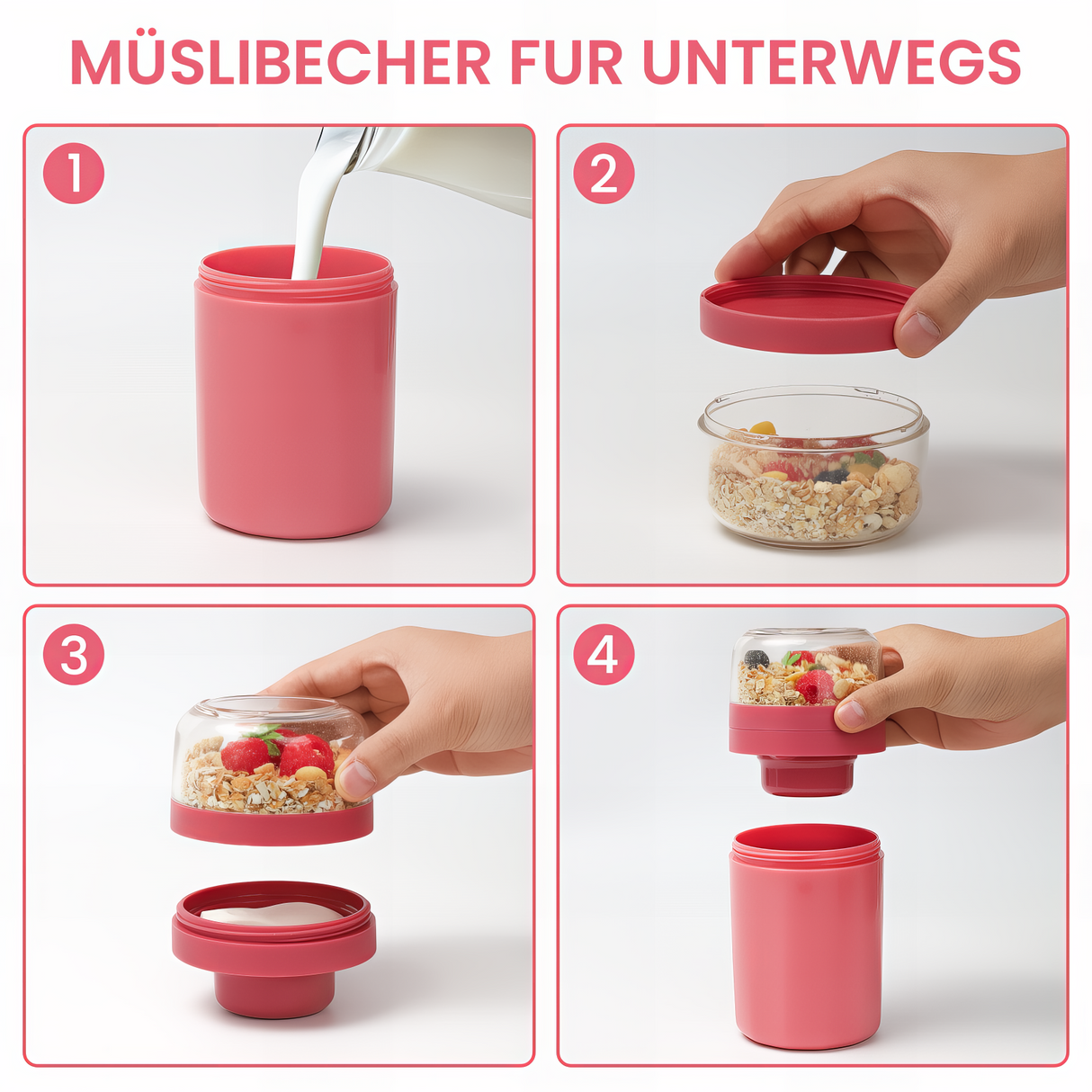 Cereal Cup to Go 520 ml + 250 ml, Practical Yoghurt Cup with Spoon, Leak-Proof Cereal Cup with Sauce Box