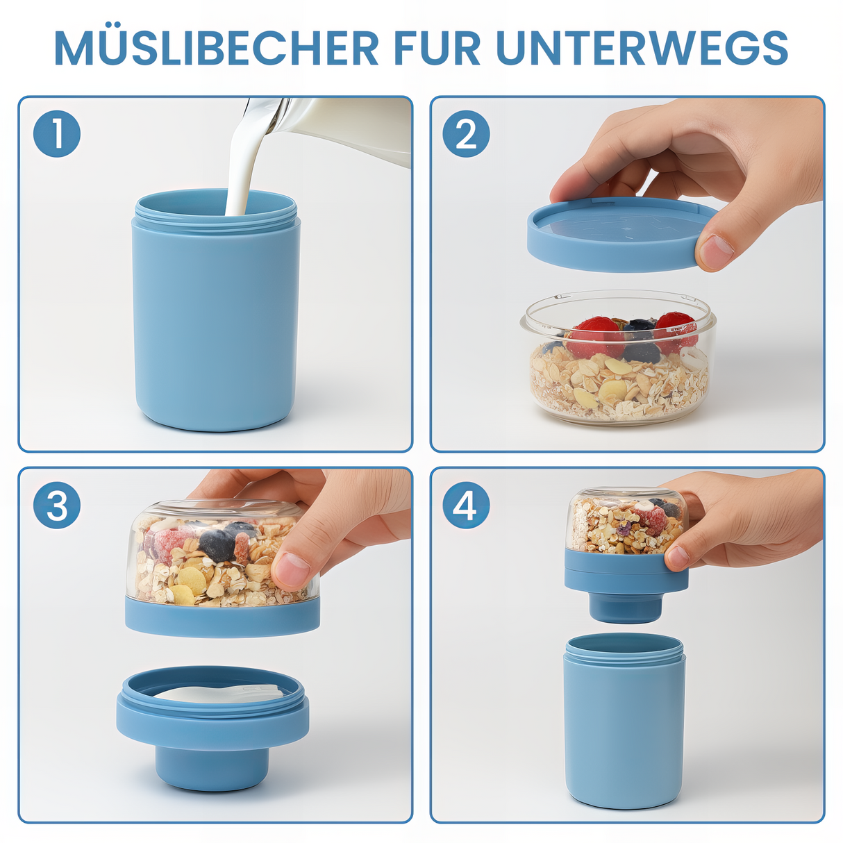 Cereal Cup to Go 520 ml + 250 ml, Practical Yoghurt Cup with Spoon, Leak-Proof Cereal Cup with Sauce Box