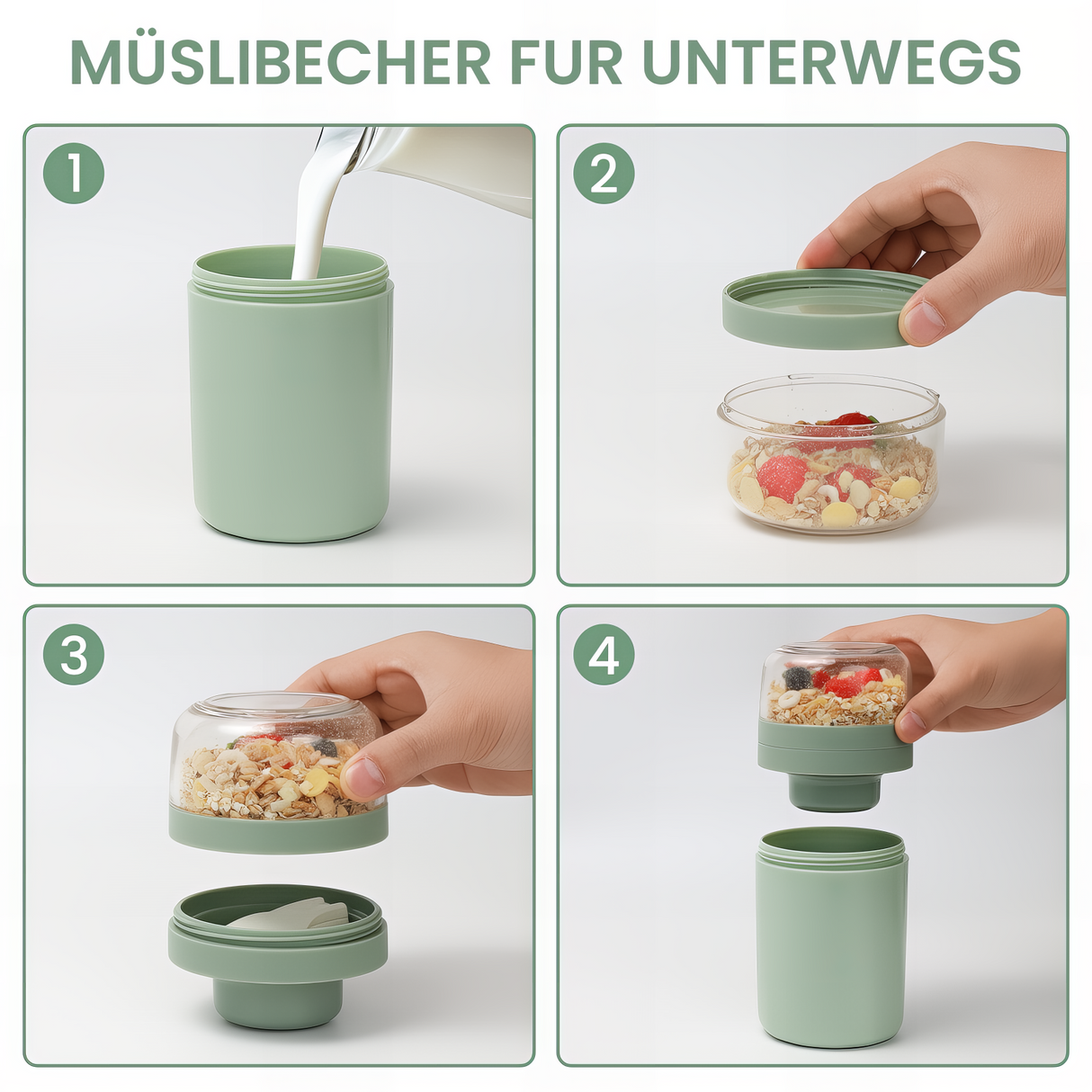 Cereal Cup to Go 520 ml + 250 ml, Practical Yoghurt Cup with Spoon, Leak-Proof Cereal Cup with Sauce Box