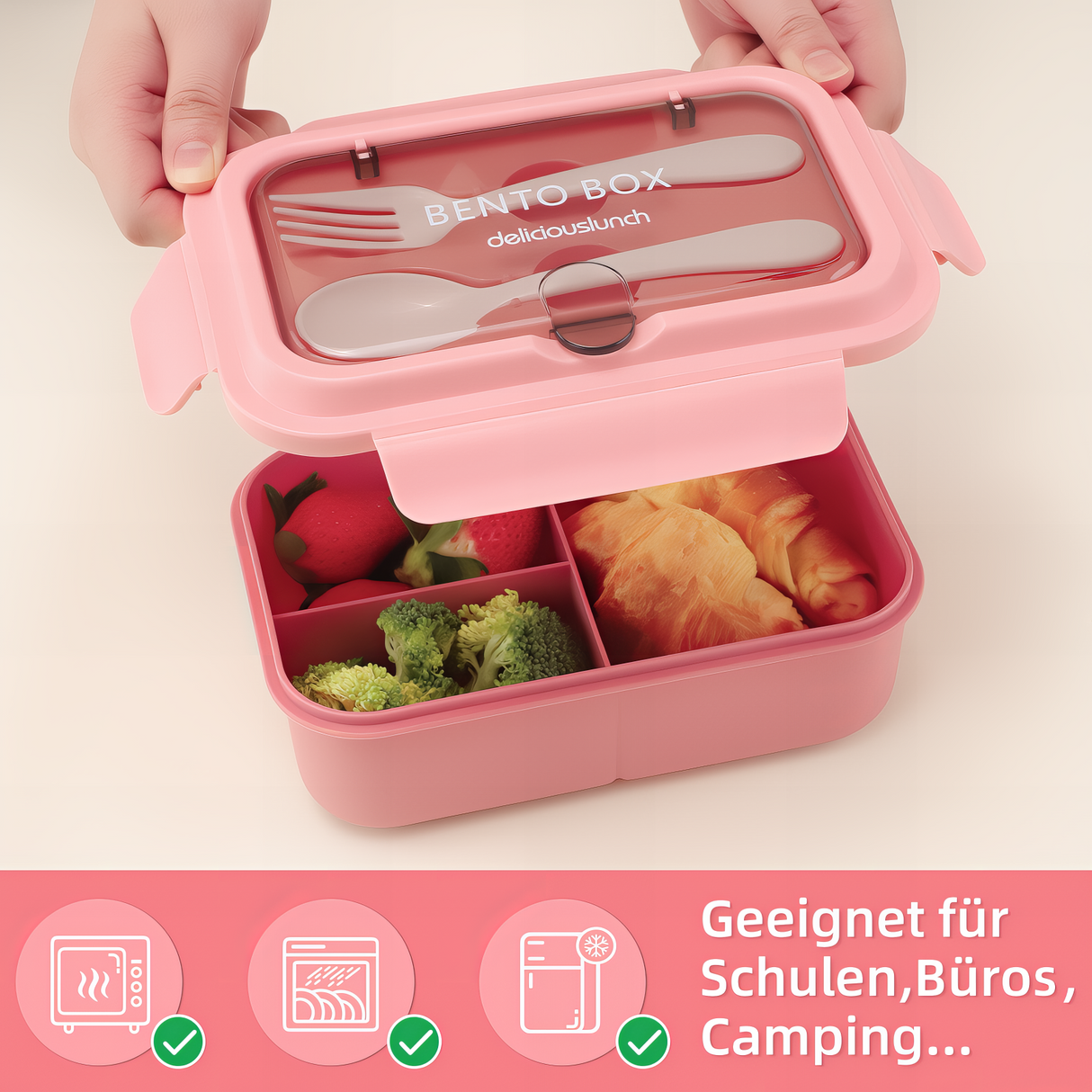 Kids Lunch Box 1200 ml, Leak-Proof Lunch Box with 3 Compartments, Bento Box Adults with Cutlery